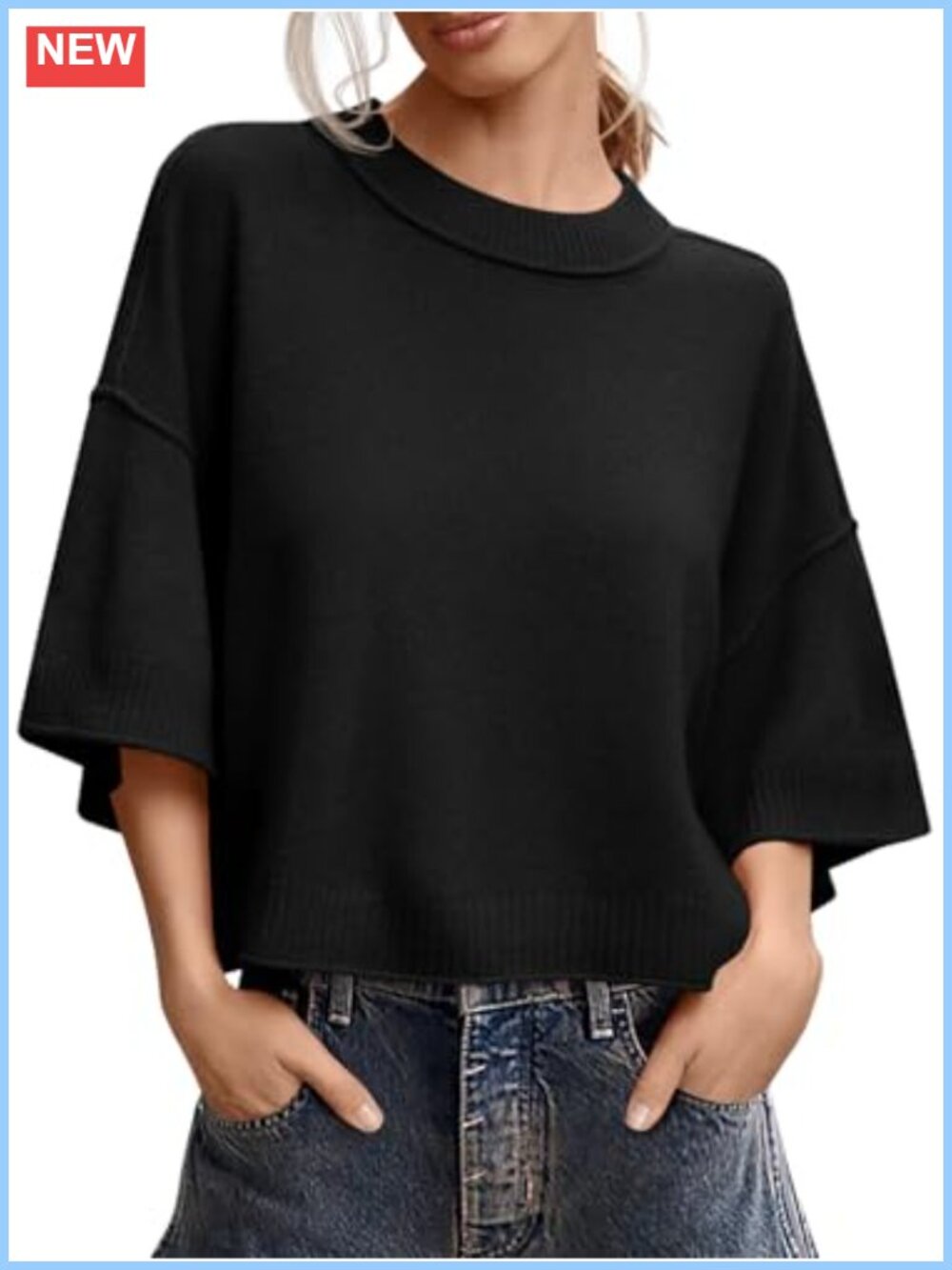 Short Sleeve Sweater Oversized Cropped Knit Top Loose Fit Casual